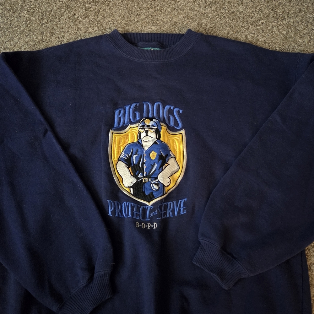 VINTAGE Big Dogs Men Sweatshirt Large Blue Protect and Serve BDPD Embroidered